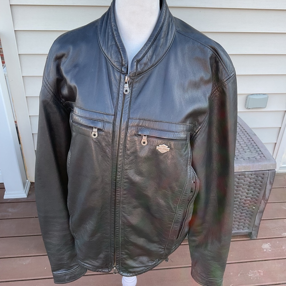 Harley Davidson black vented leather jacket.